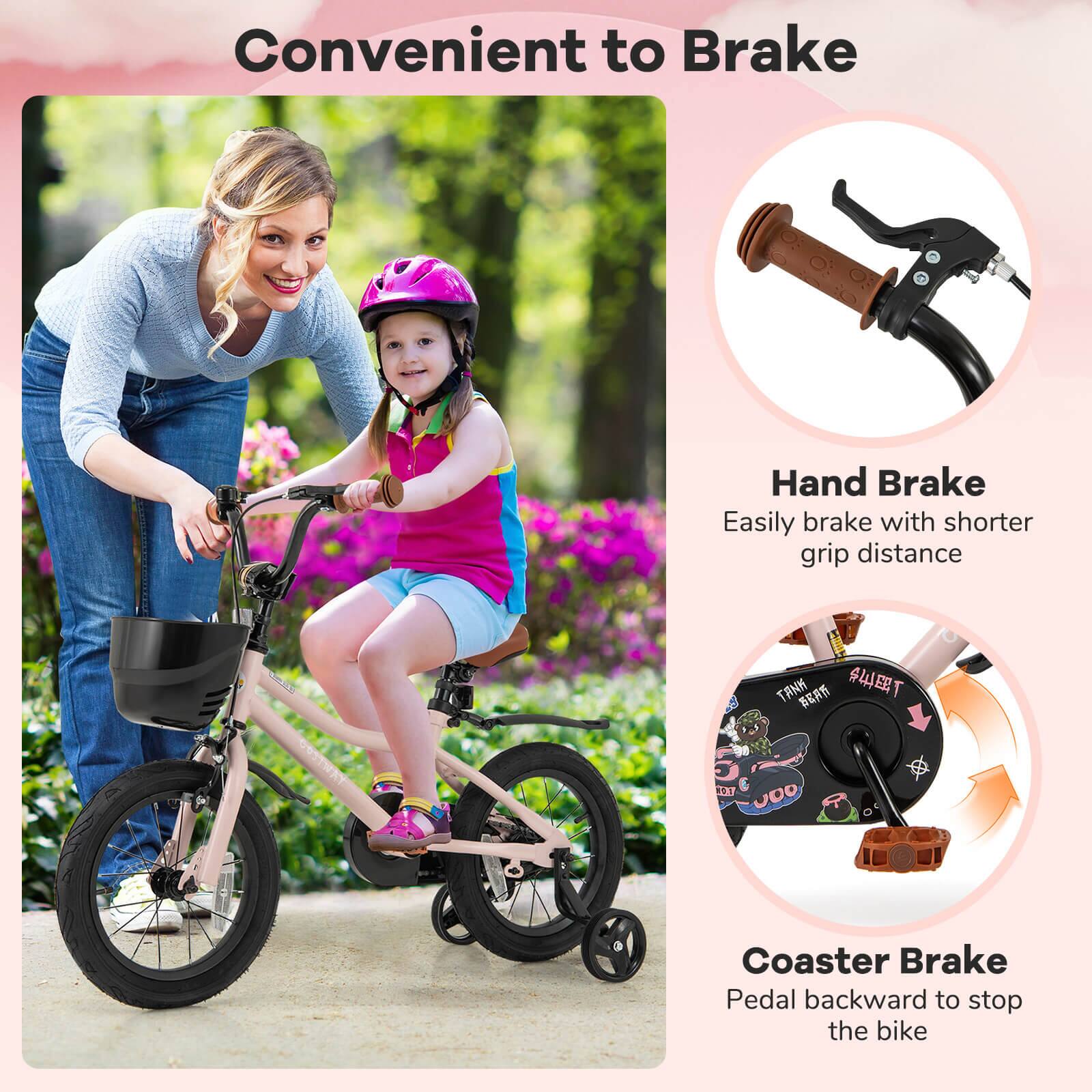 Convenient to Brake

Hand Brake  
Easily brake with shorter grip distance

Coaster Brake  
Pedal backward to stop the bike