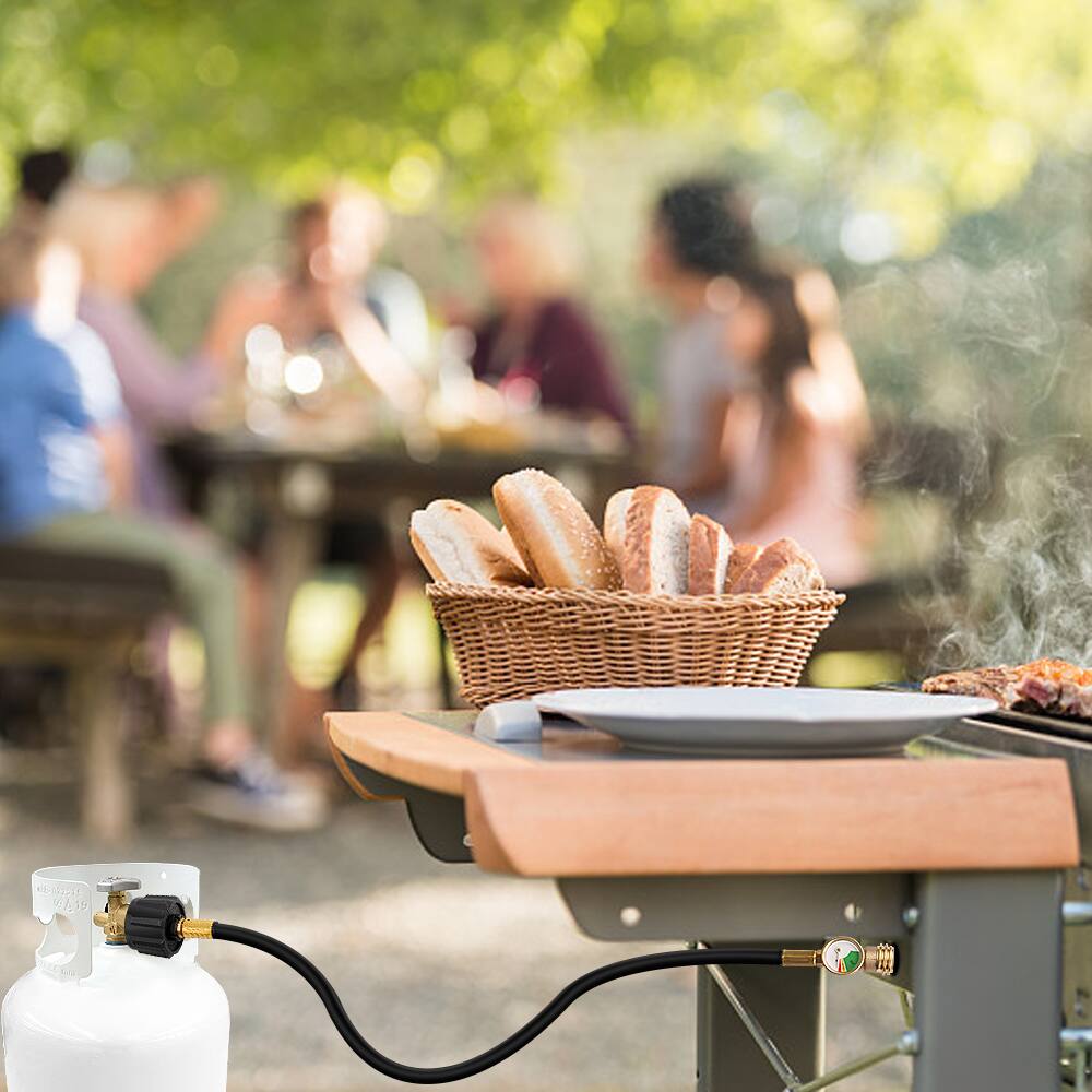 Alt View 5. Empava - 15 ft Propane Hose Extension with Gauge – Universal QCC1/Type 1 Fit for Grills, Heaters & Fire Pits – Leak Detector - Black.