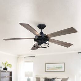 Parrot Uncle - 52 in. Farmhouse Reversible Blades AC Motor Ceiling Fan with Light and Remote - Black