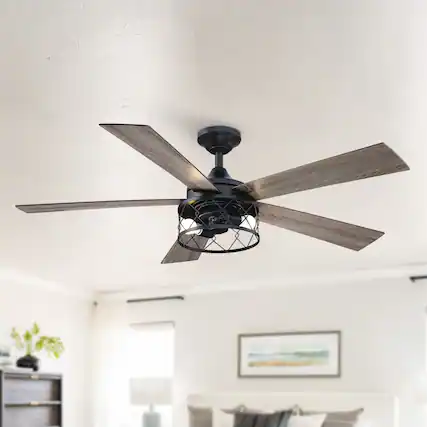 Front. Parrot Uncle - 52 in. Farmhouse Black Reversible Blades AC Motor Ceiling Fan with Light and Remote - Black.
