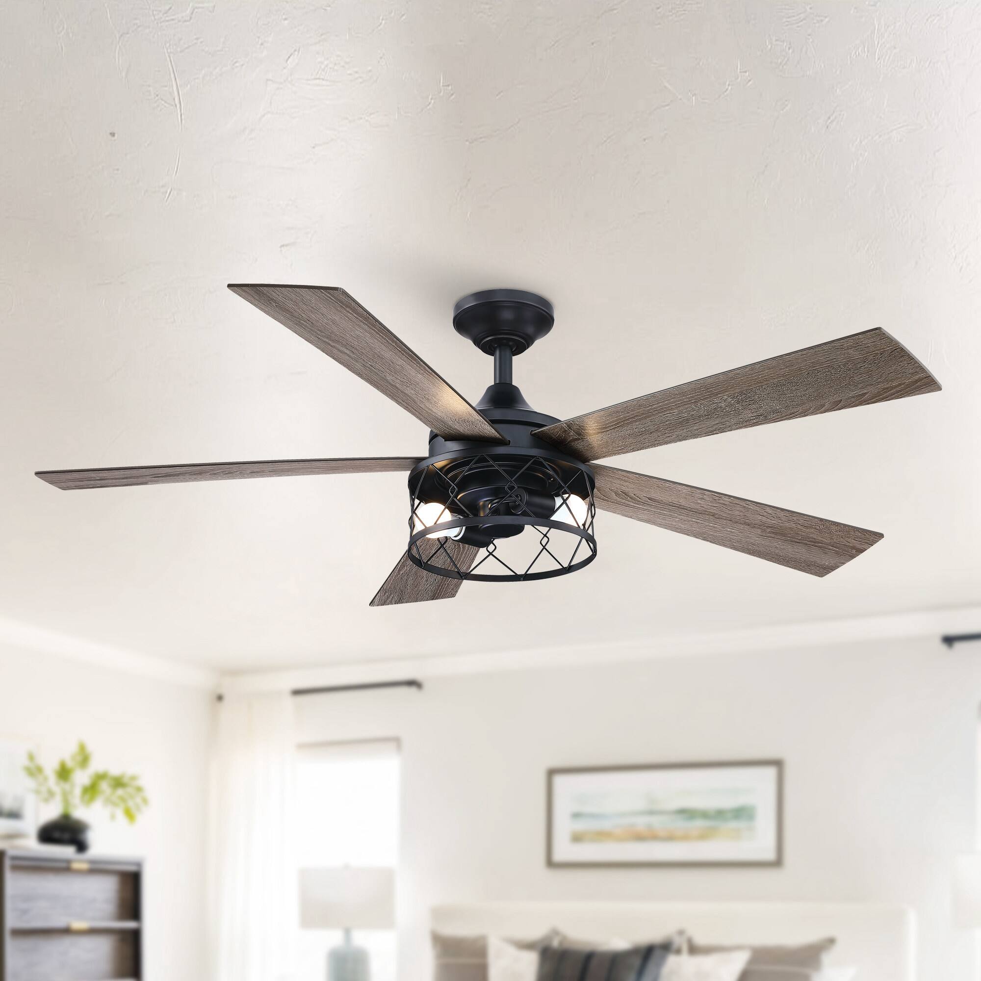 Front. Parrot Uncle - 52 in. Farmhouse Black Reversible Blades AC Motor Ceiling Fan with Light and Remote - Black.