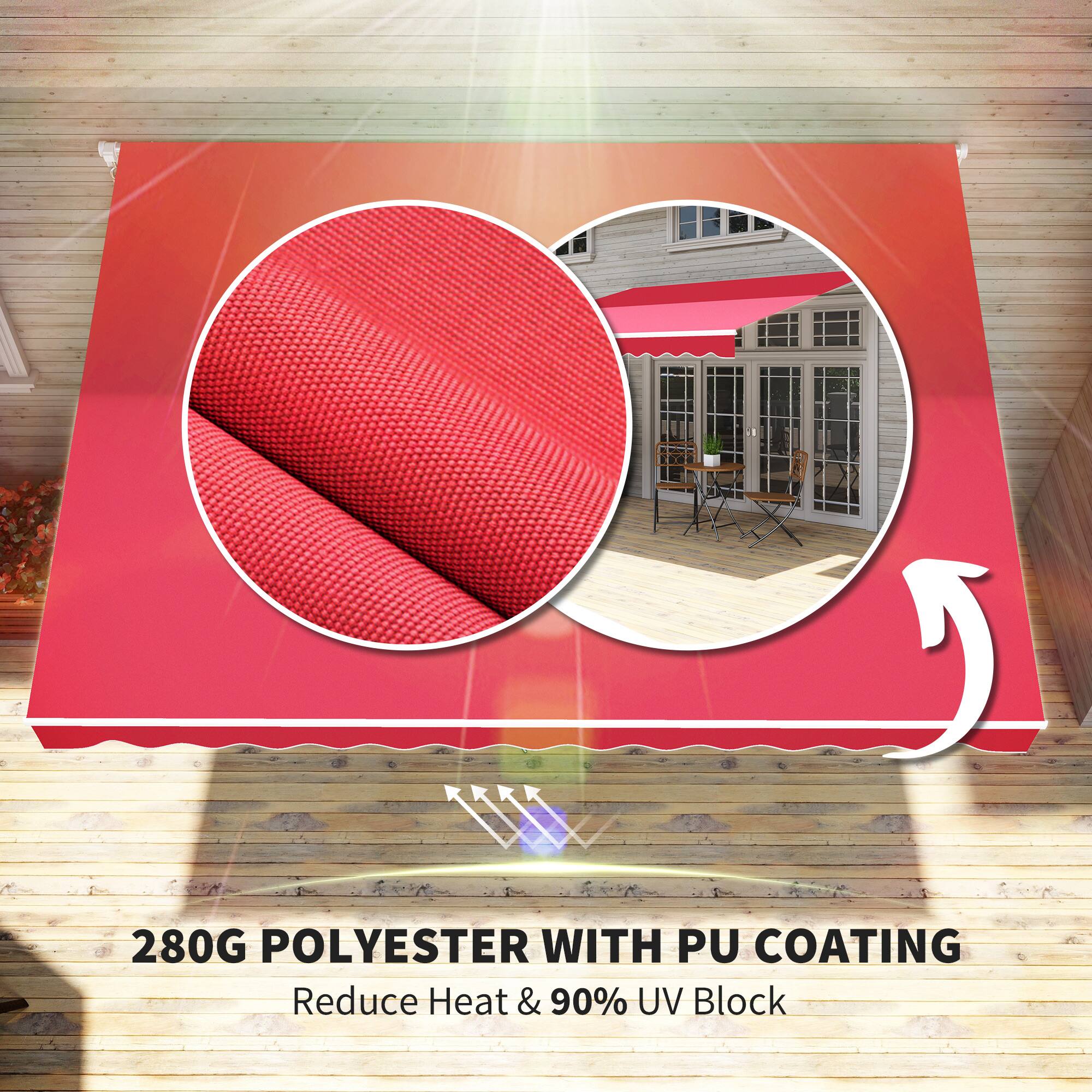 280G POLYESTER WITH PU COATING
Reduce Heat & 90% UV Block