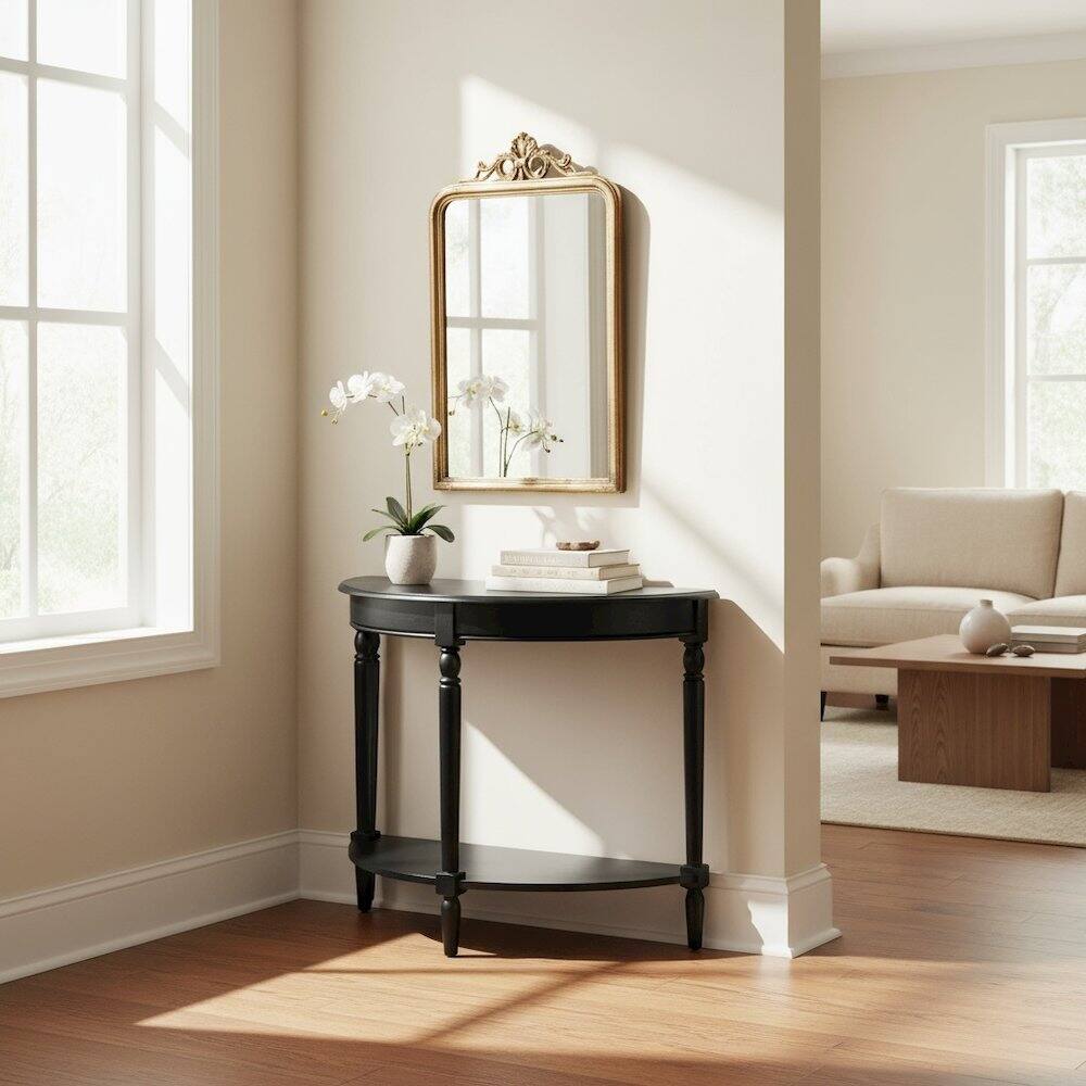 Back. FurniFact - Entryway Console Table with Bottom Shelf in Black Color - Black.