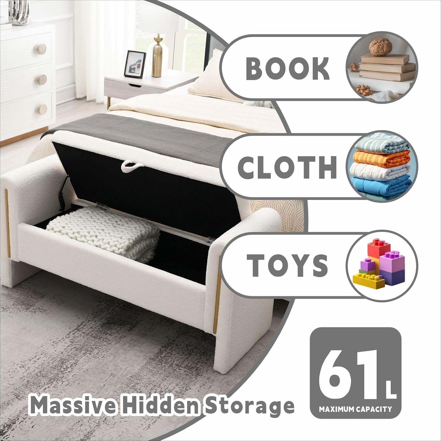 BOOK CLOTH TOYS  
Massive Hidden Storage  
61L Maximum Capacity