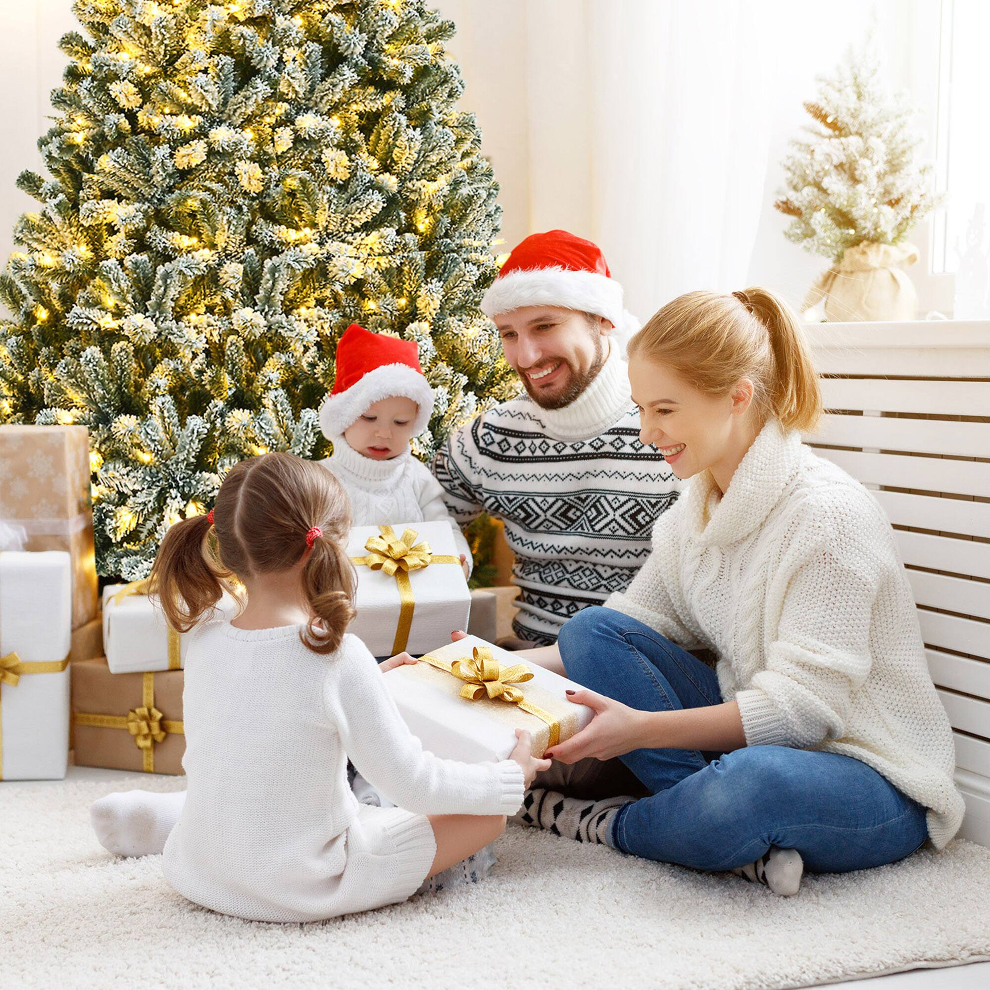 Alt View 5. Gymax - Gymax 8 FT Pre-lit Artificial Christmas Tree Snow Flocked Full Xmas Tree - Green.