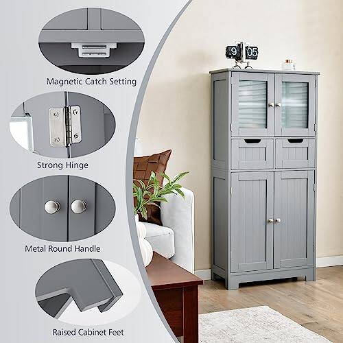 Magnetic Catch Setting, Strong Hinge, Metal Round Handle, Raised Cabinet Feet