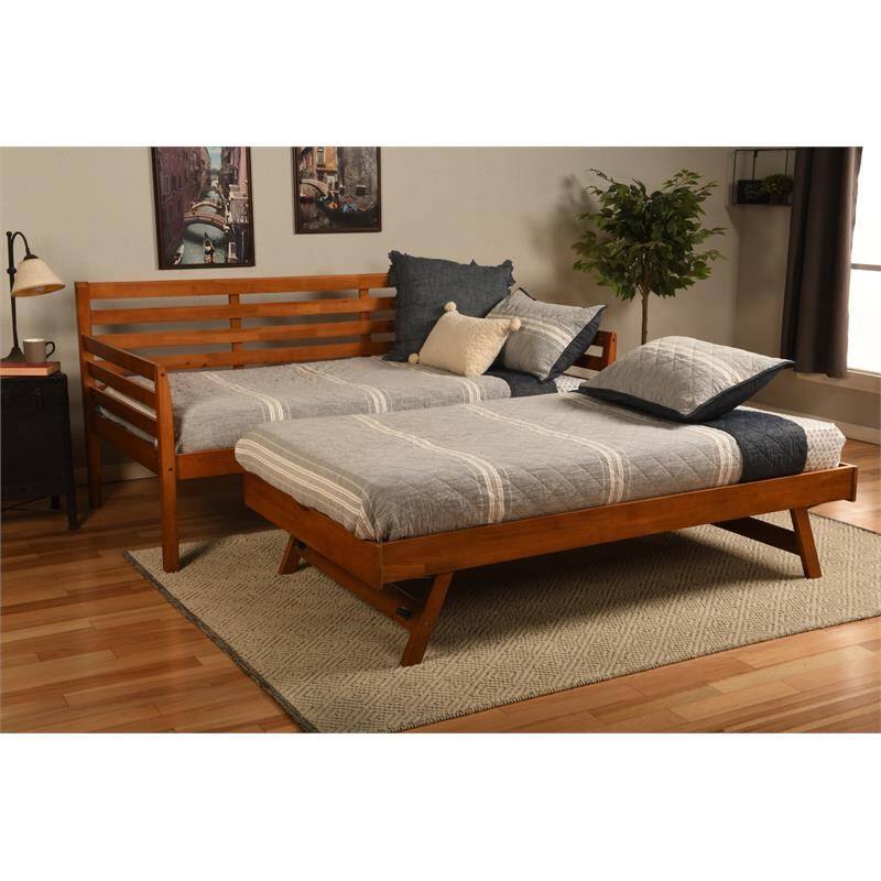 Alt View 1. Hivvago - Hivvago Solid Wood Day Bed Frame with Pull-out Pop Up Trundle Bed - Brown.