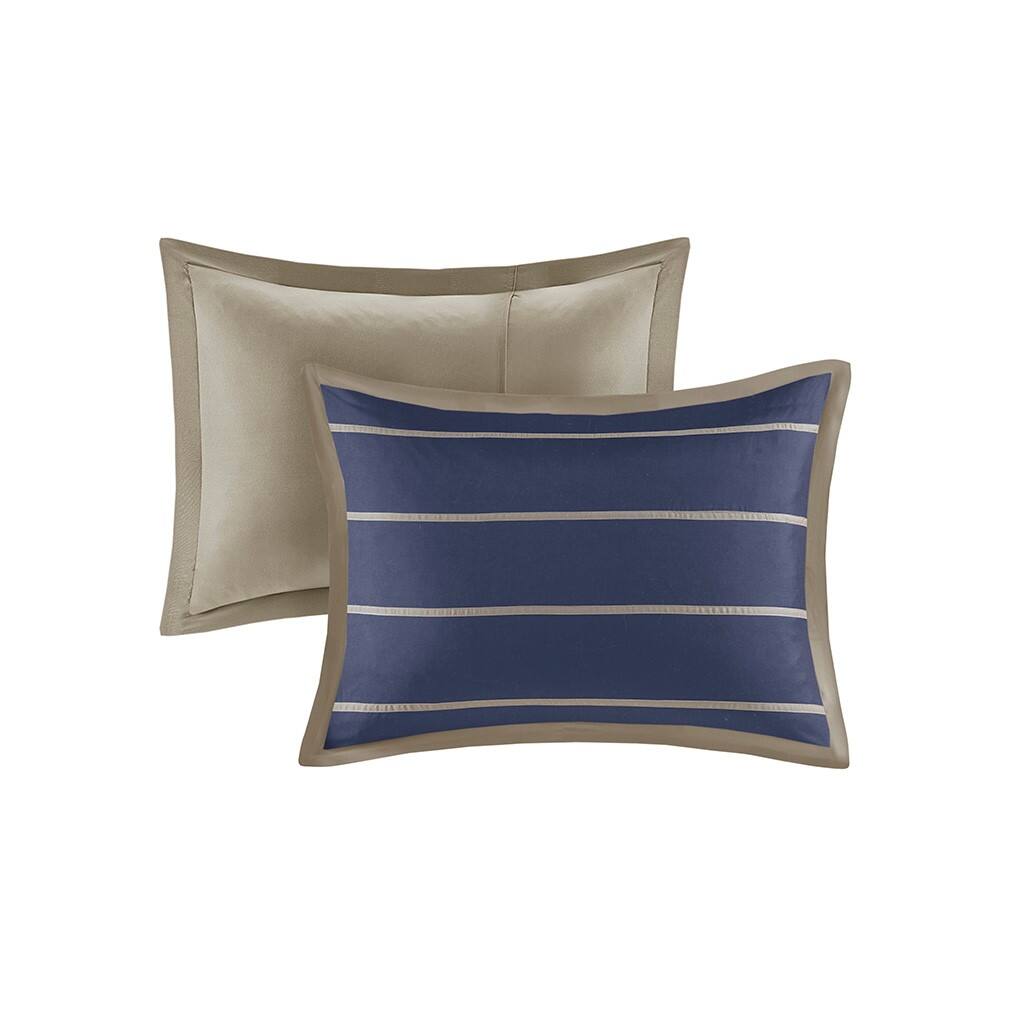 Alt View 4. Gracie Mills - Gracie Mills Eudora Modern Elegance: Duvet Cover Ensemble - Khaki/Navy.