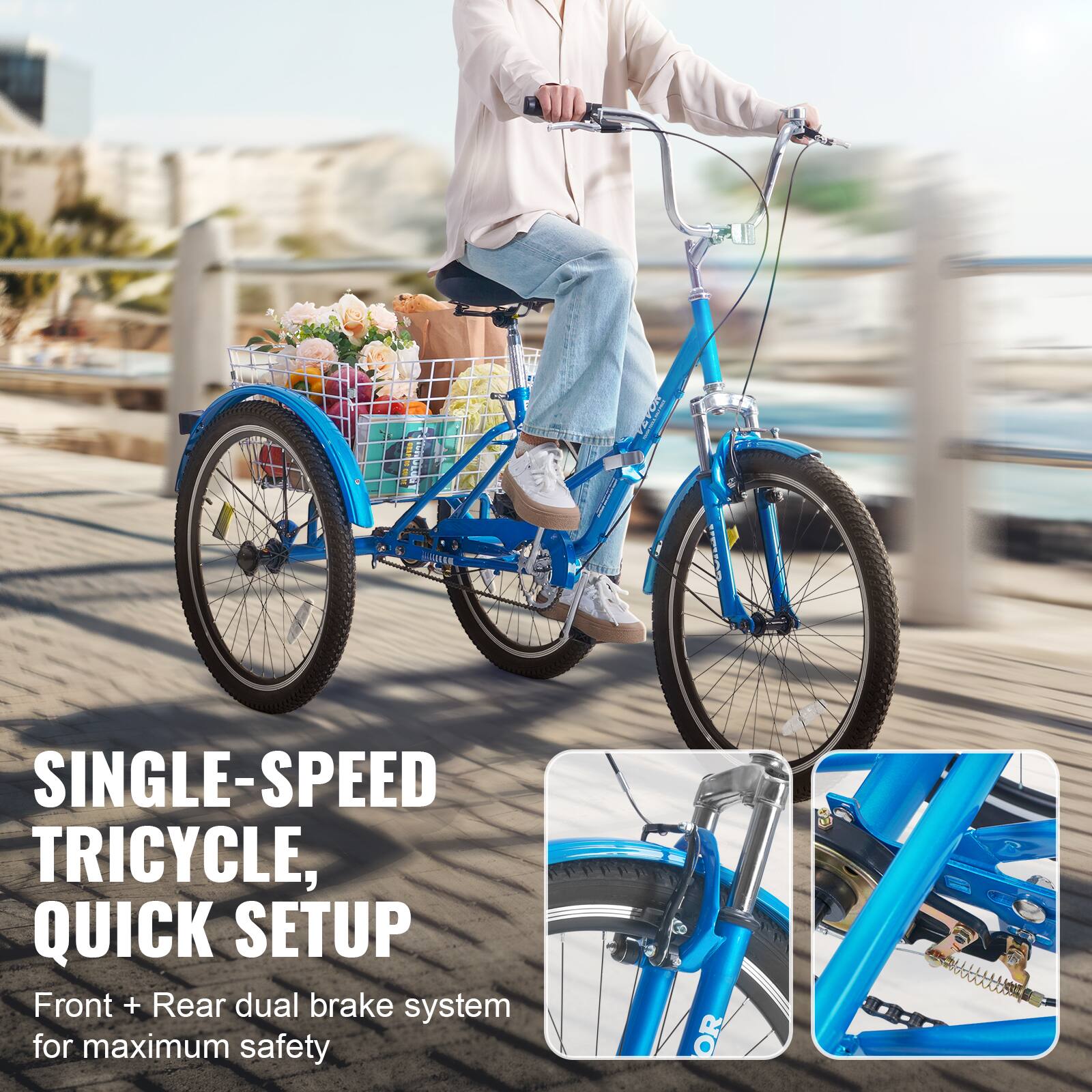 SINGLE-SPEED TRICYCLE, QUICK SETUP Front + Rear dual brake system for maximum safety