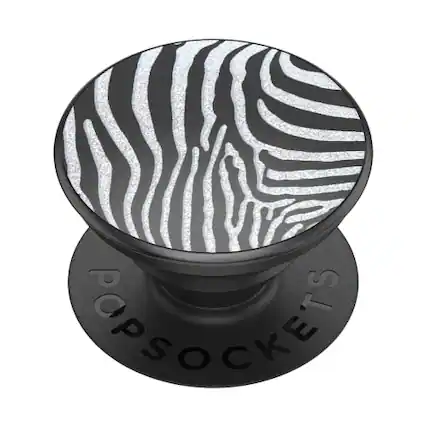 Front. PopSockets - PopSocket PopGrip Embossed Metal Zebra - black and white.