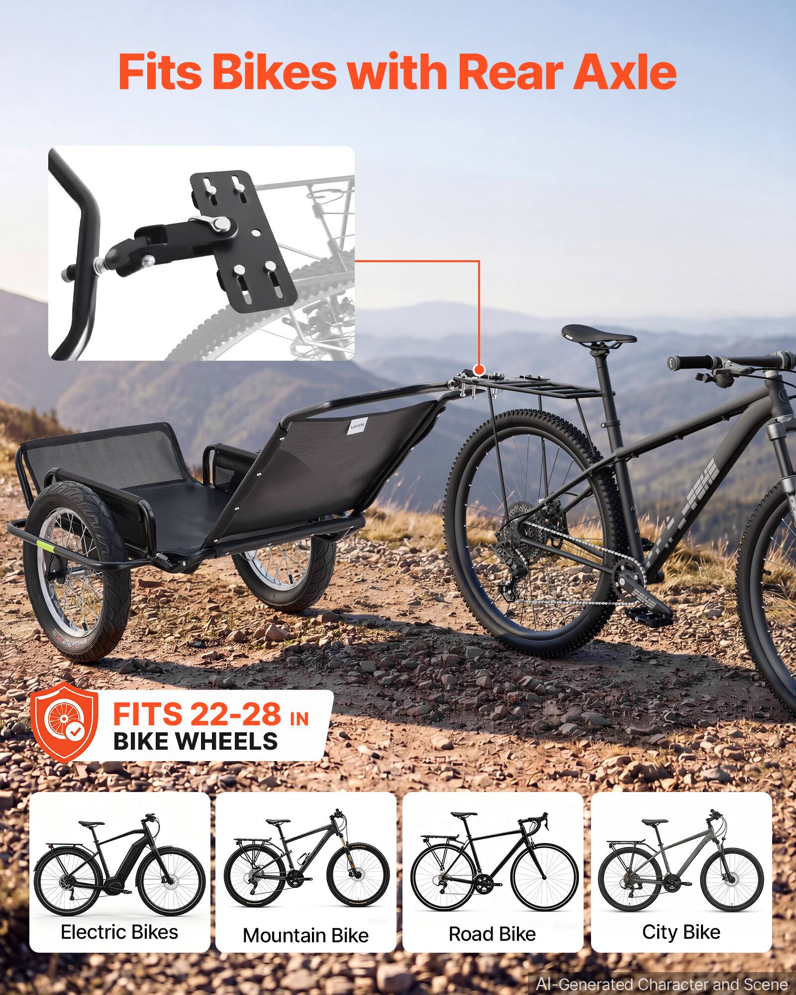 VEVOR Bike Cargo Trailer 320 lbs Load Heavy Duty Bicycle Game Cart ...
