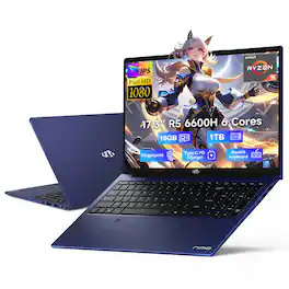 NIMO - 17.3" IPS FHD-Gaming-Laptop, AMD Ryzen 5 6600H 16GB DDR5 RAM 1TB SSD (Beat i7-1165G7 Up to 4.5GHz) Radeon 660M - Blue