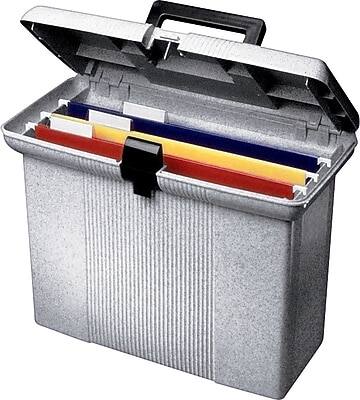 Front. Pendaflex - Esselte Portfile Plastic File Box w/ Hinged Lid, Letter Size, Granite (ESS41737) - Granite.