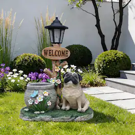 Anysun - Sitting Bulldog Planter Statue – Cute Garden Decor with Built‑In Flower Pot for Succulents or Flowers - Brown