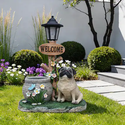 Front. Anysun - Sitting Bulldog Planter Statue – Cute Garden Decor with Built‑In Flower Pot for Succulents or Flowers - Brown.