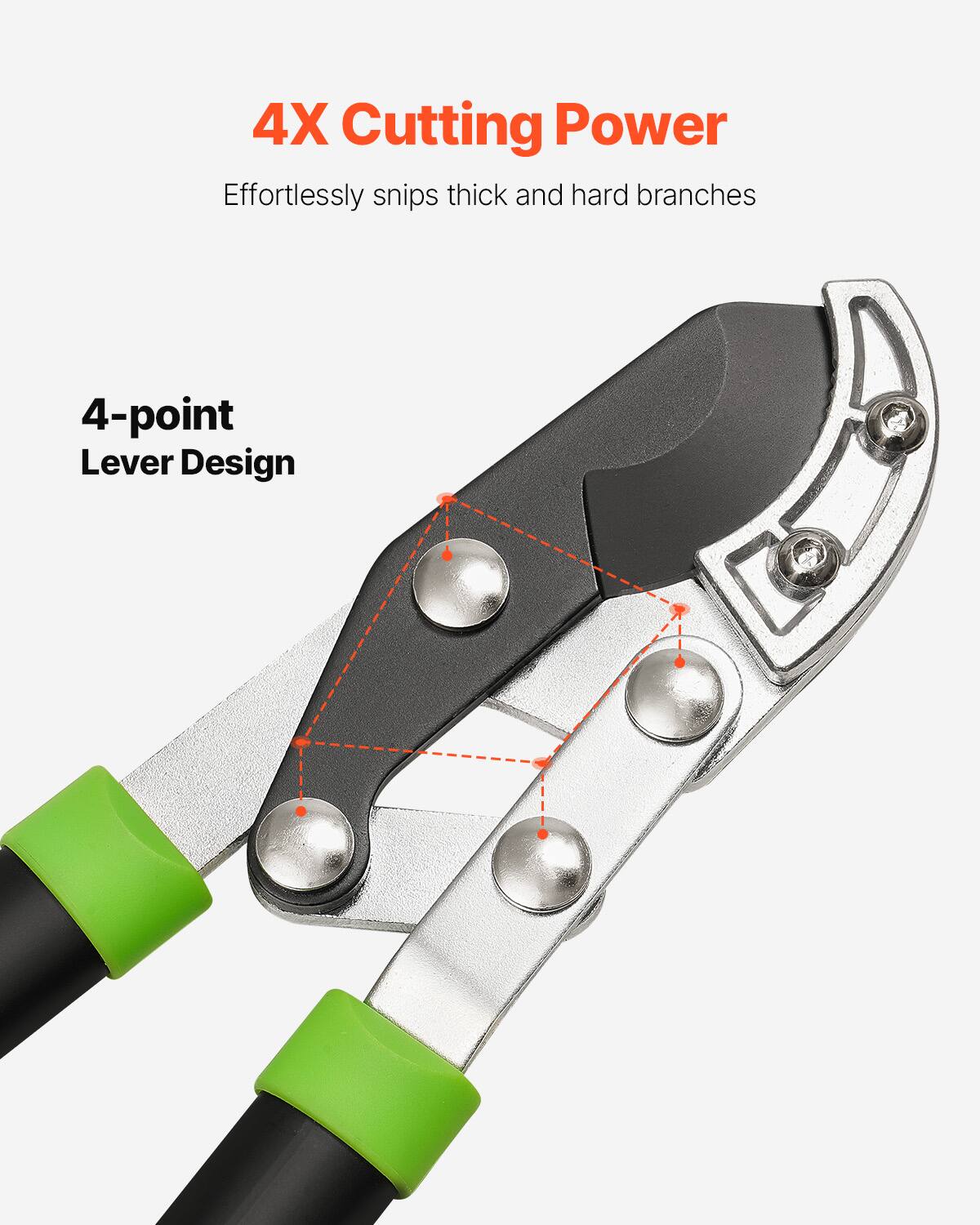 4X Cutting Power  
Effortlessly snips thick and hard branches  

4-point Lever Design