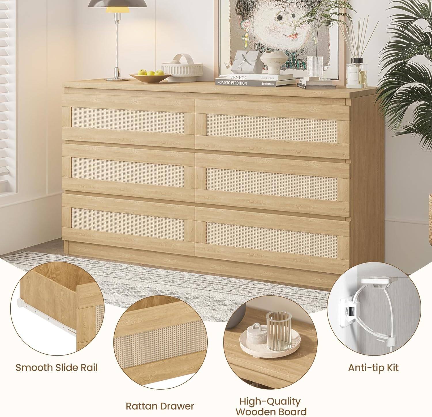 VENICE ROAD TO PERDITION

Smooth Slide Rail  
Rattan Drawer  
High-Quality Wooden Board  
Anti-tip Kit