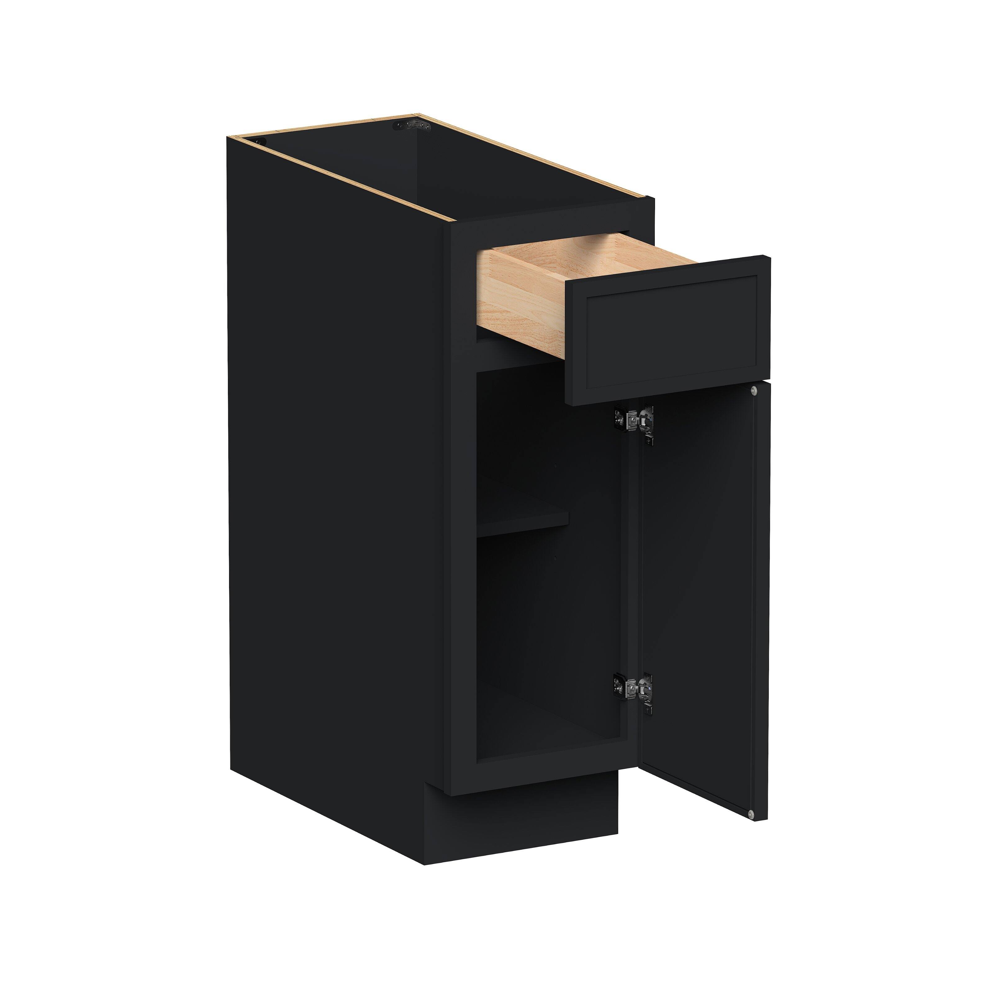 Angle. Boyel Living - 12-in W x 34.5-in H x 24-in D Shaker RTA Kitchen Base Cabinet with Soft-Close - Black.