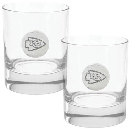 Front. Wendell August Forge - Kansas City Chiefs Two-Piece 11oz. Rocks Glass Set - Multicolor.