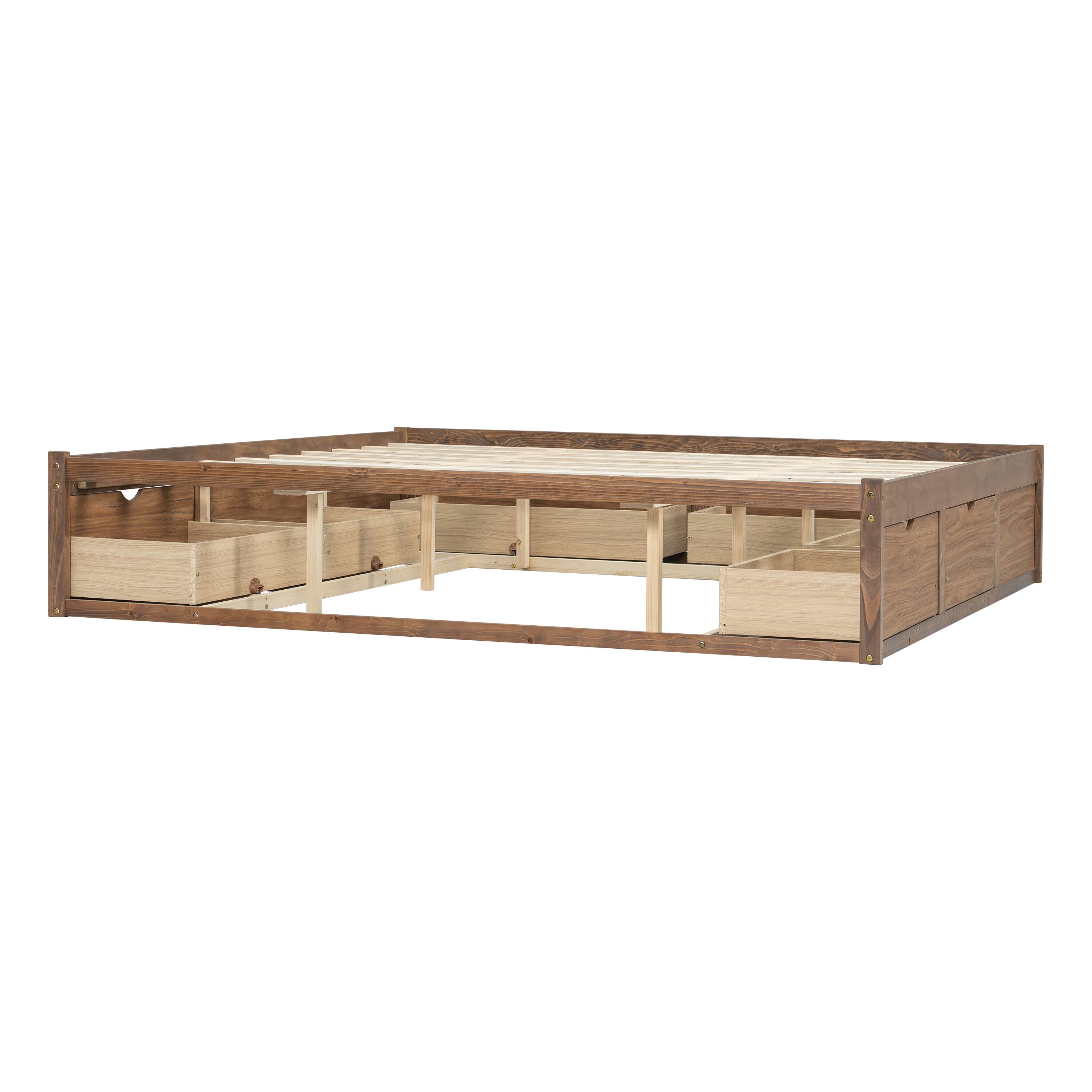 Alt View 2. Whisen - Storage Platform Bed with 6 Spacious Pull-Out Drawers for Bedroom - Light Walnut.