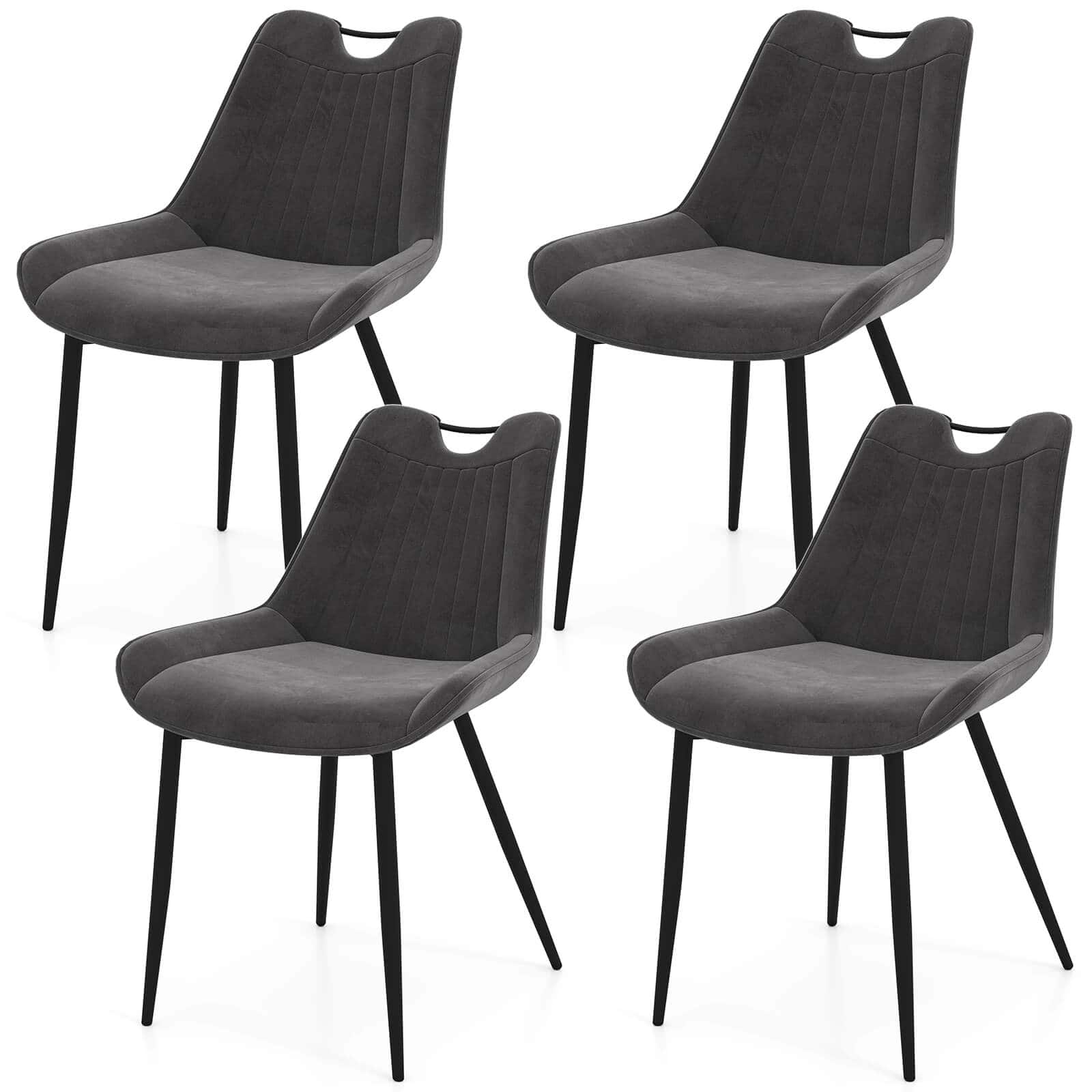 Costway - Dining Chair Set of 4 Soft Velvet Upholstered Kitchen Chairs with Metal Legs - Gray price history on PriceWatchPro