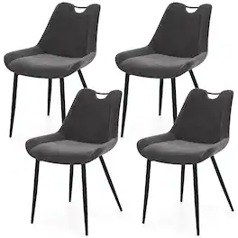 Costway - Dining Chair Set of 4 Soft Velvet Upholstered Kitchen Chairs with Metal Legs - Gray