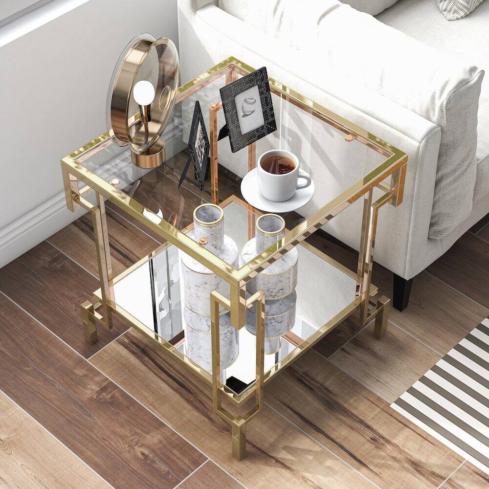 Alt View 1. Furniture of America - Anaheim Metal 1-Shelf End Table in Gold Champagne - Gold.