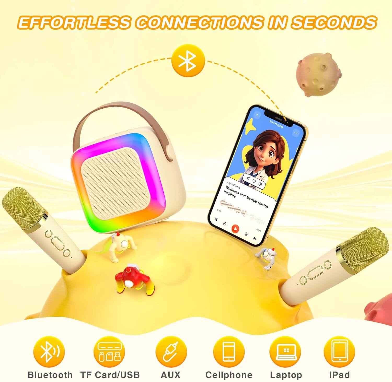 EFFORTLESS CONNECTIONS IN SECONDS

- Bluetooth
- TF Card/USB
- AUX
- Cellphone
- Laptop
- iPad

Insights and Mental Health