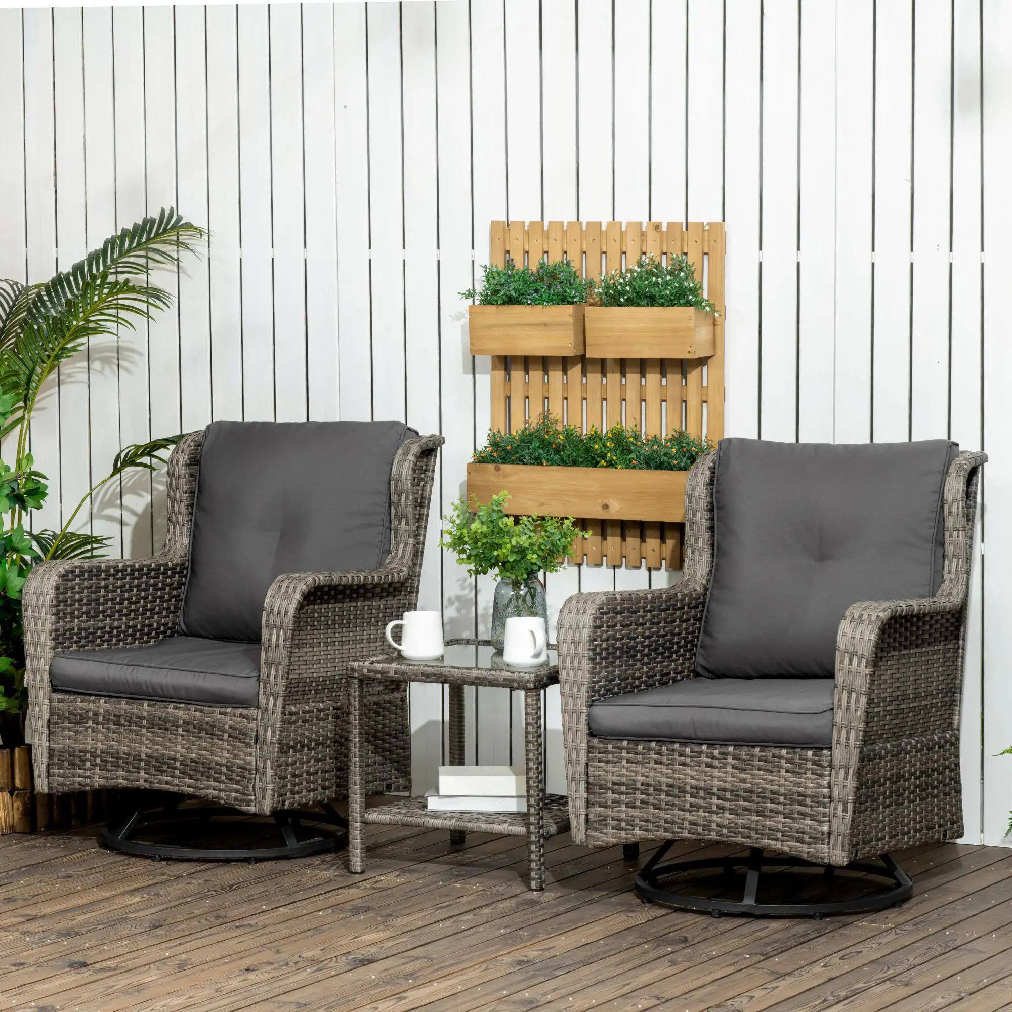 Left. Resenkos - Resenkos 3-Piece Patio Furniture Set, A Swivel Rocker, PE Rattan, Gray - Gray.