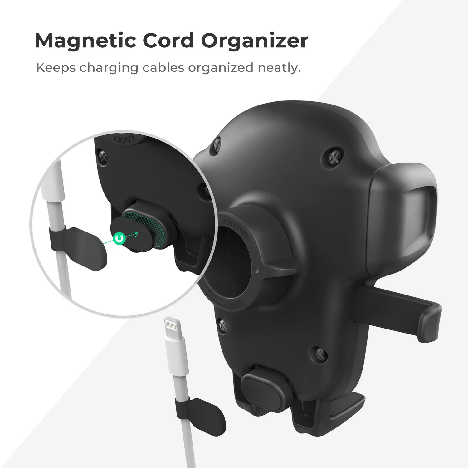 Magnetic Cord Organizer Keeps charging cables organized neatly.
