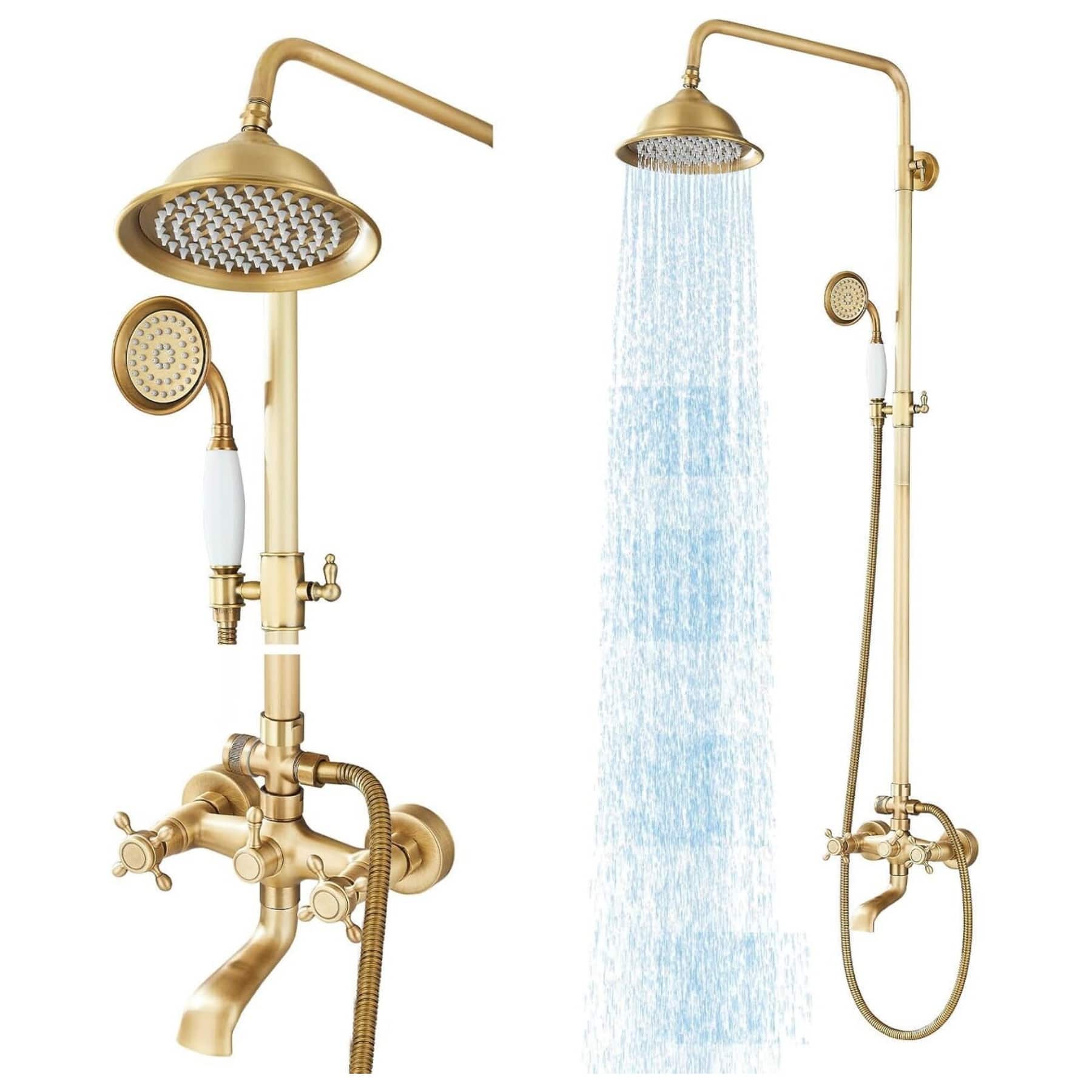 Dazzed Corner - Shower System, 8" Head, Handheld Spray - Antique Brass