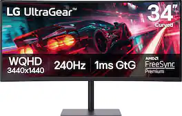 LG - UltraGear 34" Curved WQHD 240Hz FreeSync Premium Gaming Monitor with DisplayHDR400 (HDMI, DP, USB-C, USB-A) - Black