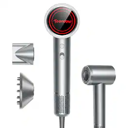 Teendow - 150,000 RPM High-Speed Ionic Hair Dryer with 1500W Brushless Motor, 500M Negative Ions, Quiet & Lightweight - Silver