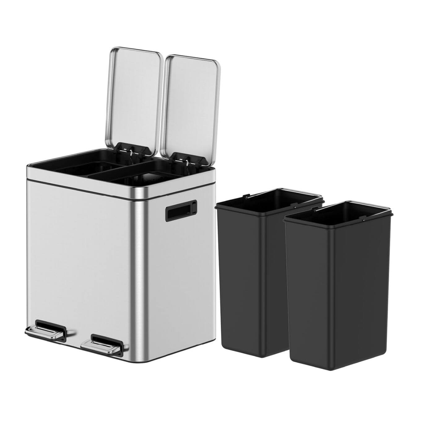 Back. GARVEE - Dual Compartment Trash Can - 30L/8 Gal Stainless Steel Kitchen Trash Can - Silver.