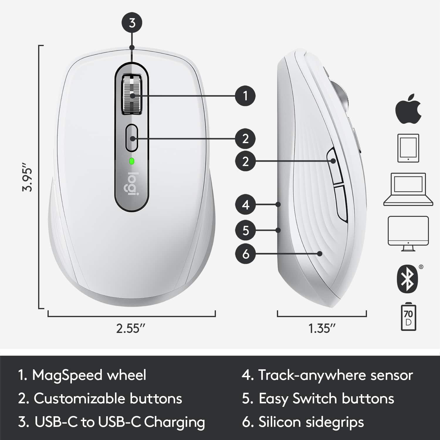 Best Buy: Logitech MX Anywhere 3 Wireless Compact Mouse for Mac with  Ultrafast Scrolling Pale Gray 910-005899