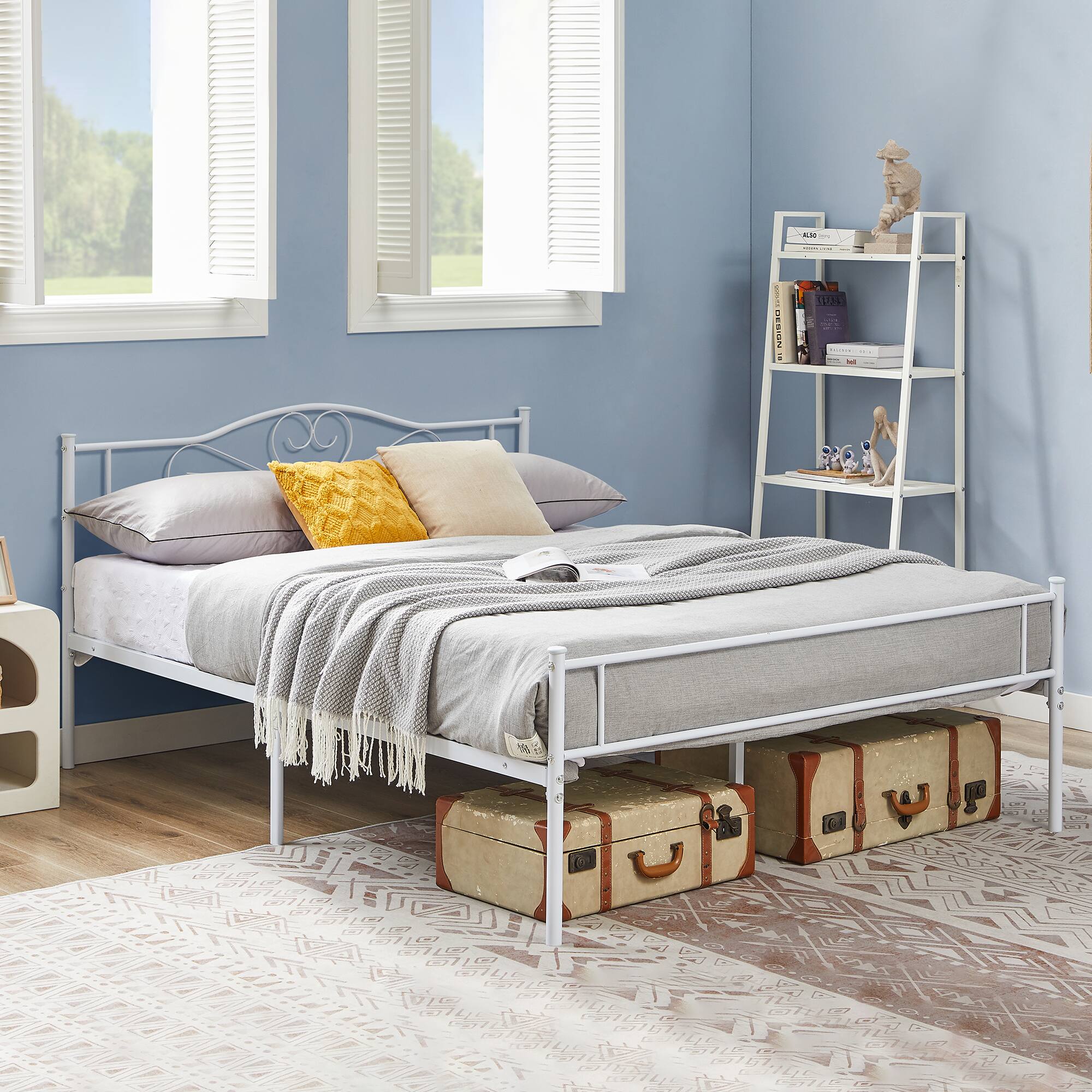 Alt View 2. Vecelo - 14" Queen Metal Bed Frame with Headboard&Footboard, Heavy Duty Steel Slats, No Box Spring, White-Easy Assembly - White.