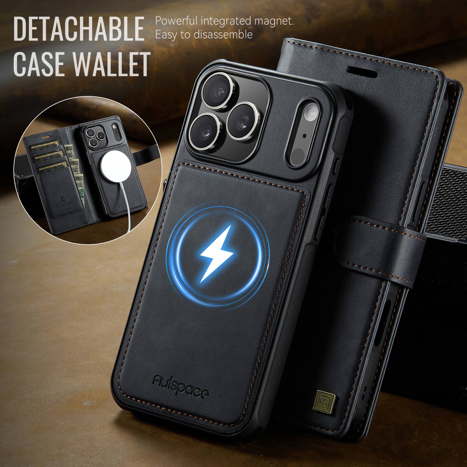 Powerful integrated magnet.  
Easy to disassemble  
CASE WALLET  

Autspace