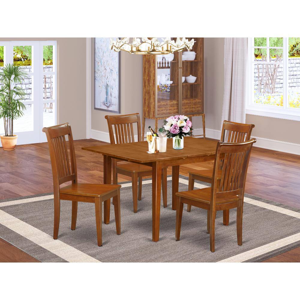Back. East West Furniture - 5 Pc Kitchen dinette set-Kitchen Table and 4 Dining Chairs - Saddle Brown.