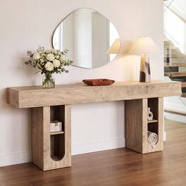 Whisen - 71-Inch Long Console Table with Built-in Power Outlet and Adjustable Shelves - Natural