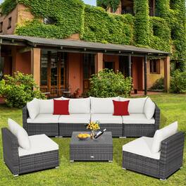 Gymax - 7PCS Patio Rattan Sectional Sofa Set Outdoor Furniture Set w/ Cushions - Off White