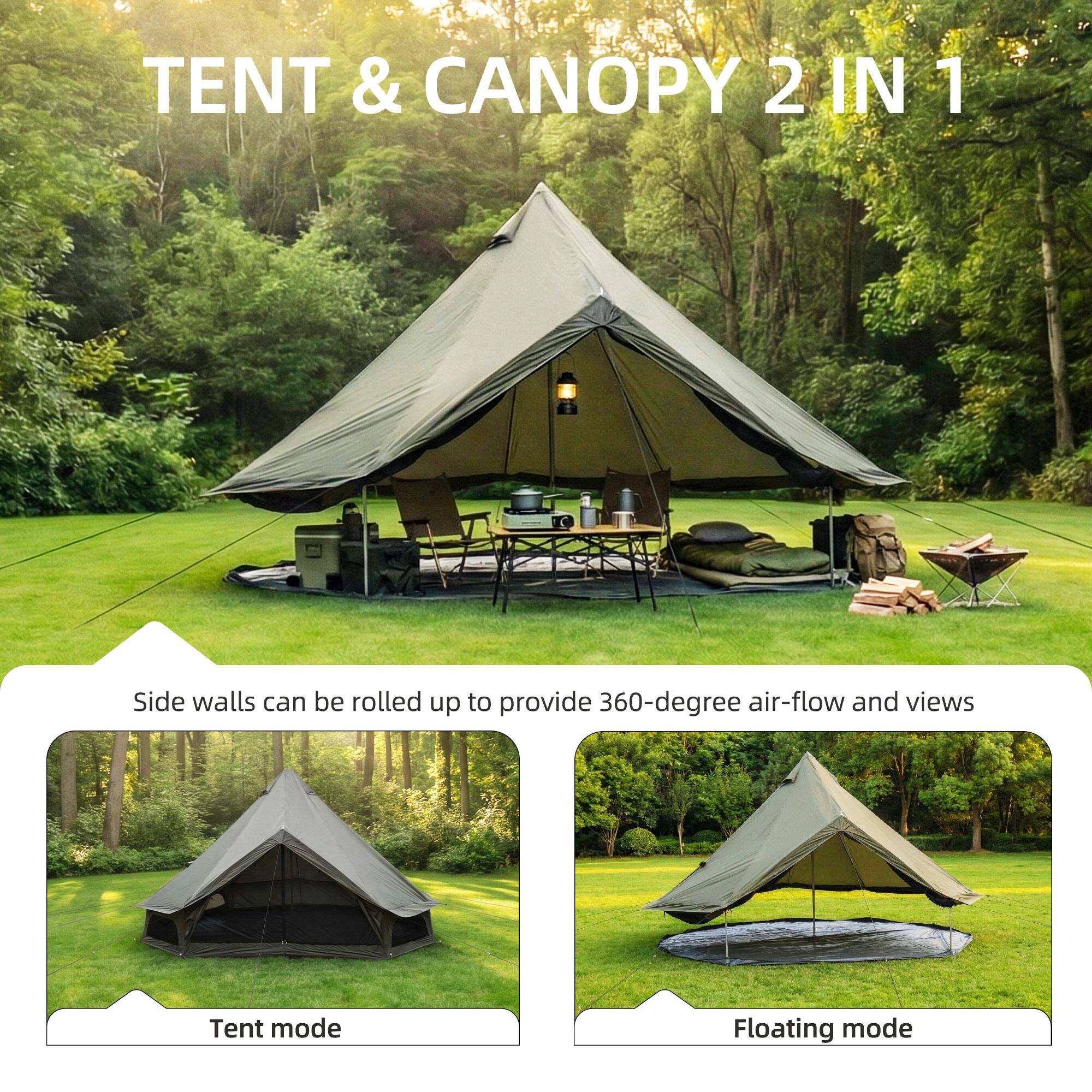 TENT & CANOPY 2 IN 1

Side walls can be rolled up to provide 360-degree air-flow and views

Tent mode

Floating mode