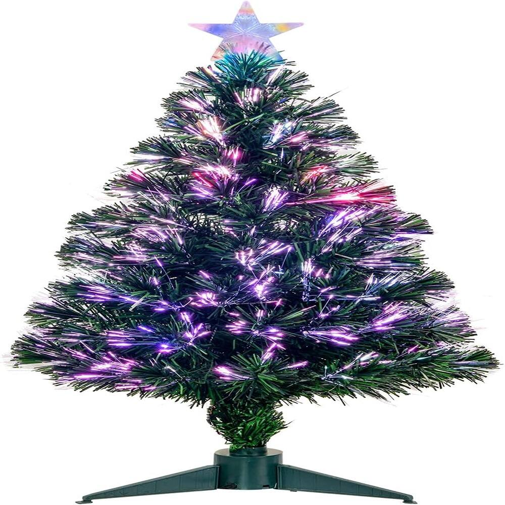 RTMB - 3ft Fiber Optic Green Christmas Tree with Stand and Pre-Lit Star - 3ft Green