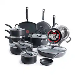 T-Fal - 17pc Nonstick Cookware Set, Hard Anodized - Black