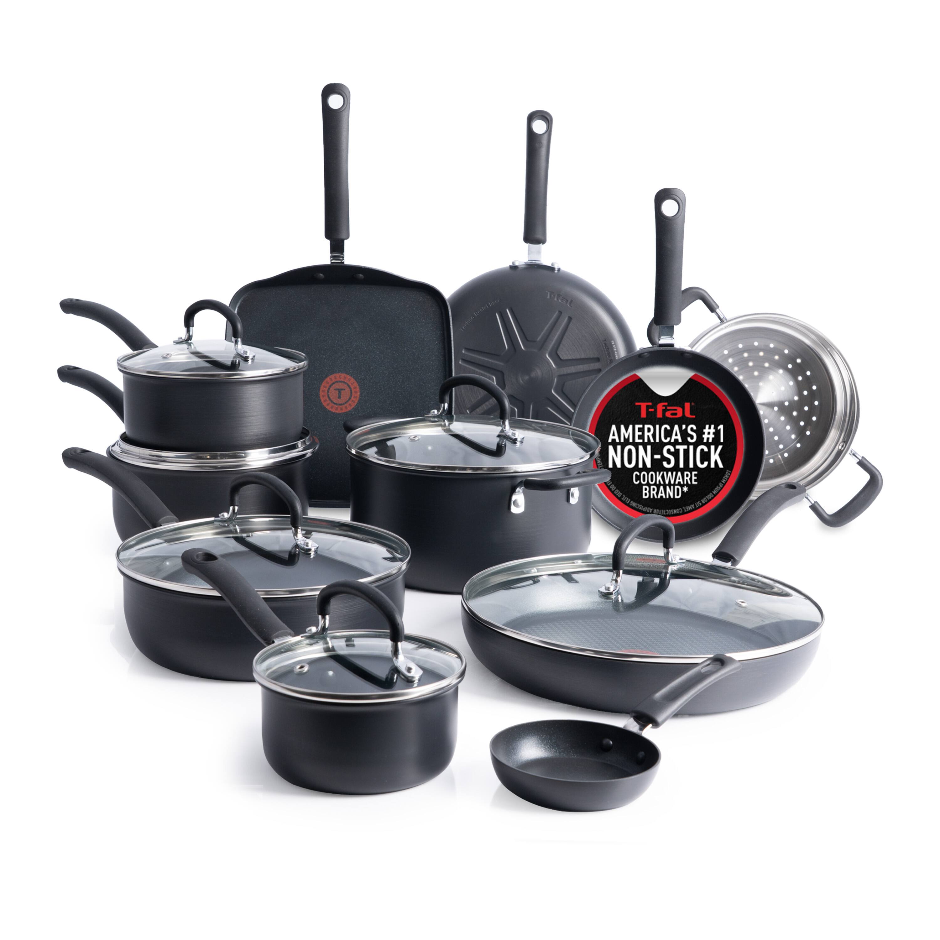 T-Fal - 17pc Nonstick Cookware Set, Hard Anodized - Black