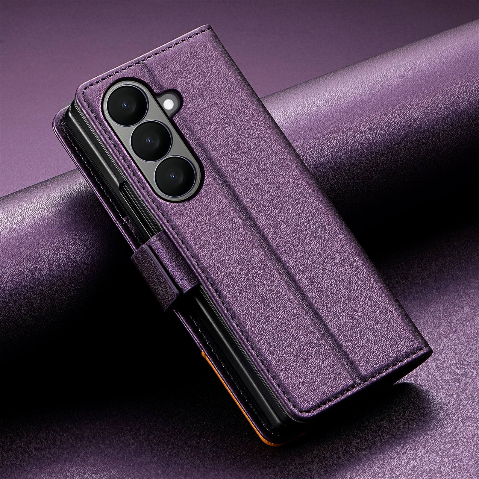 Alt View 2. Dteck - Wallet Case for Samsung Galaxy Z Fold8 Ultra, Leather Folio Cover with Card Slots & Magnetic Closure - Purple.