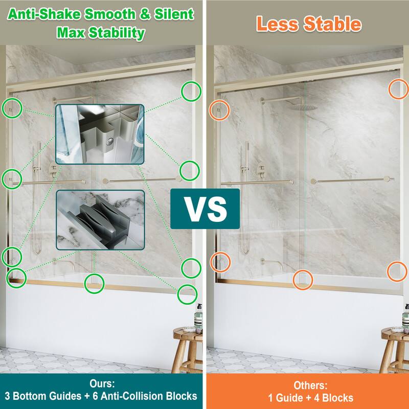 Anti-Shake Smooth & Silent  
Max Stability  

Less Stable  

Ours:  
3 Bottom Guides + 6 Anti-Collision Blocks  

Others:  
1 Guide + 4 Blocks
