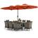 Alt View 10. Costway - 10 Pieces Patio Wicker Dining Set with Double-Sided Patio Umbrella 8 Armchairs - Orange,Mix Brown.