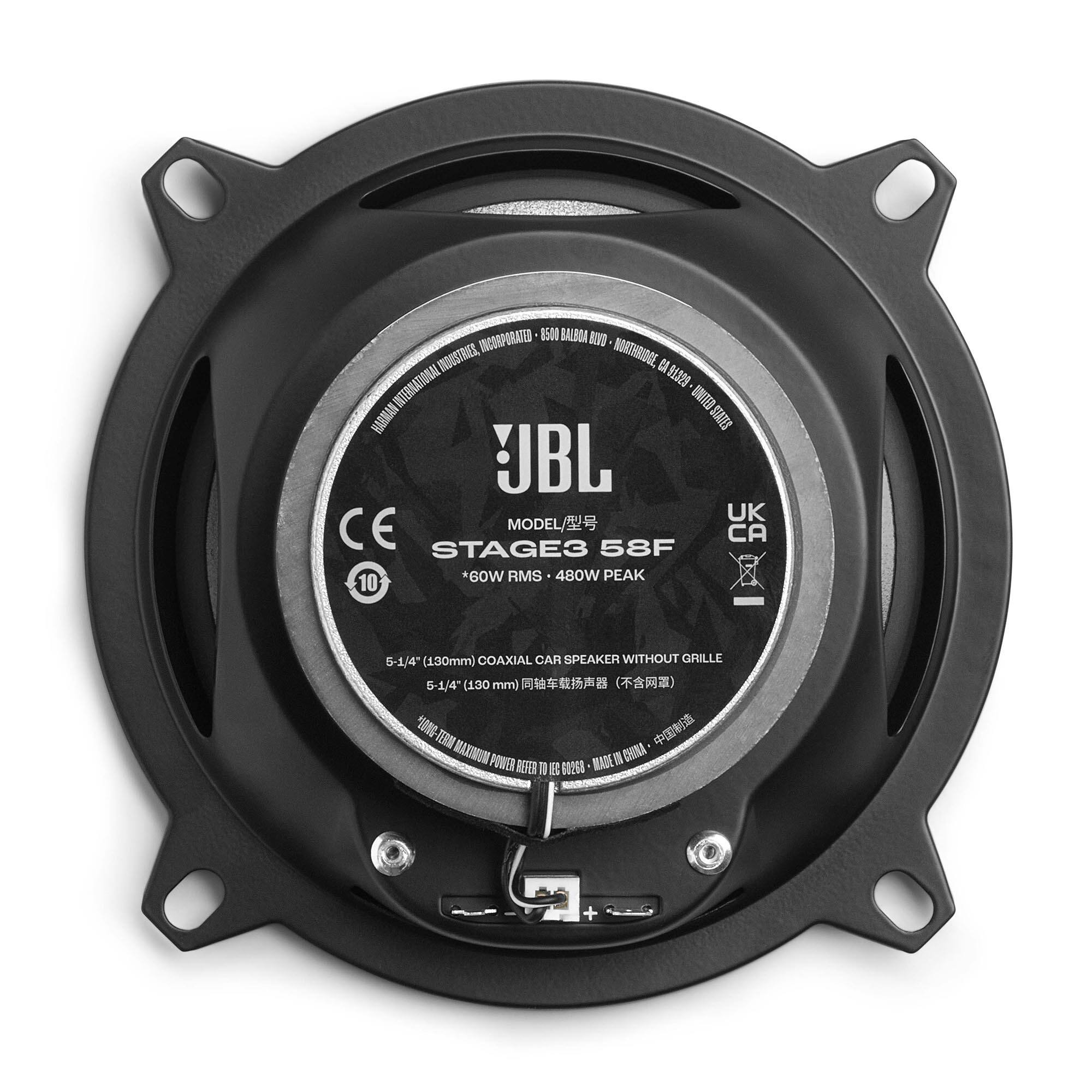 INCORPORATED  
8500 BALBIA BO0 INDUSTRIES,  
NORTHRIDGE, CA 91324  
UNITED STATES  
THE HARMAN SEATES  
JBL  
MODEL/ CA STAGES 58F  
*60W RMS  
480W PEAK  
10  
5-1/4" (130mm) COAXIAL CAR SPEAKER WITHOUT GRILLE  
5-1/4" (100 mm)  
MADE IN CHINA  
60258