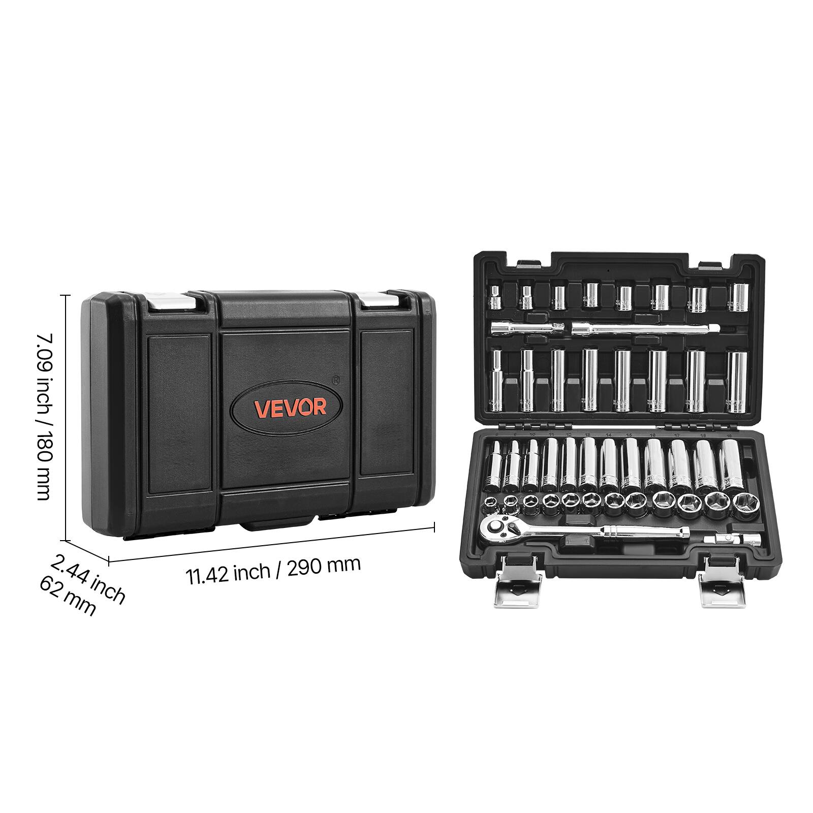 VEVOR Socket Set, 44 Pieces, 3/8 inch Drive Socket and Ratchet Set