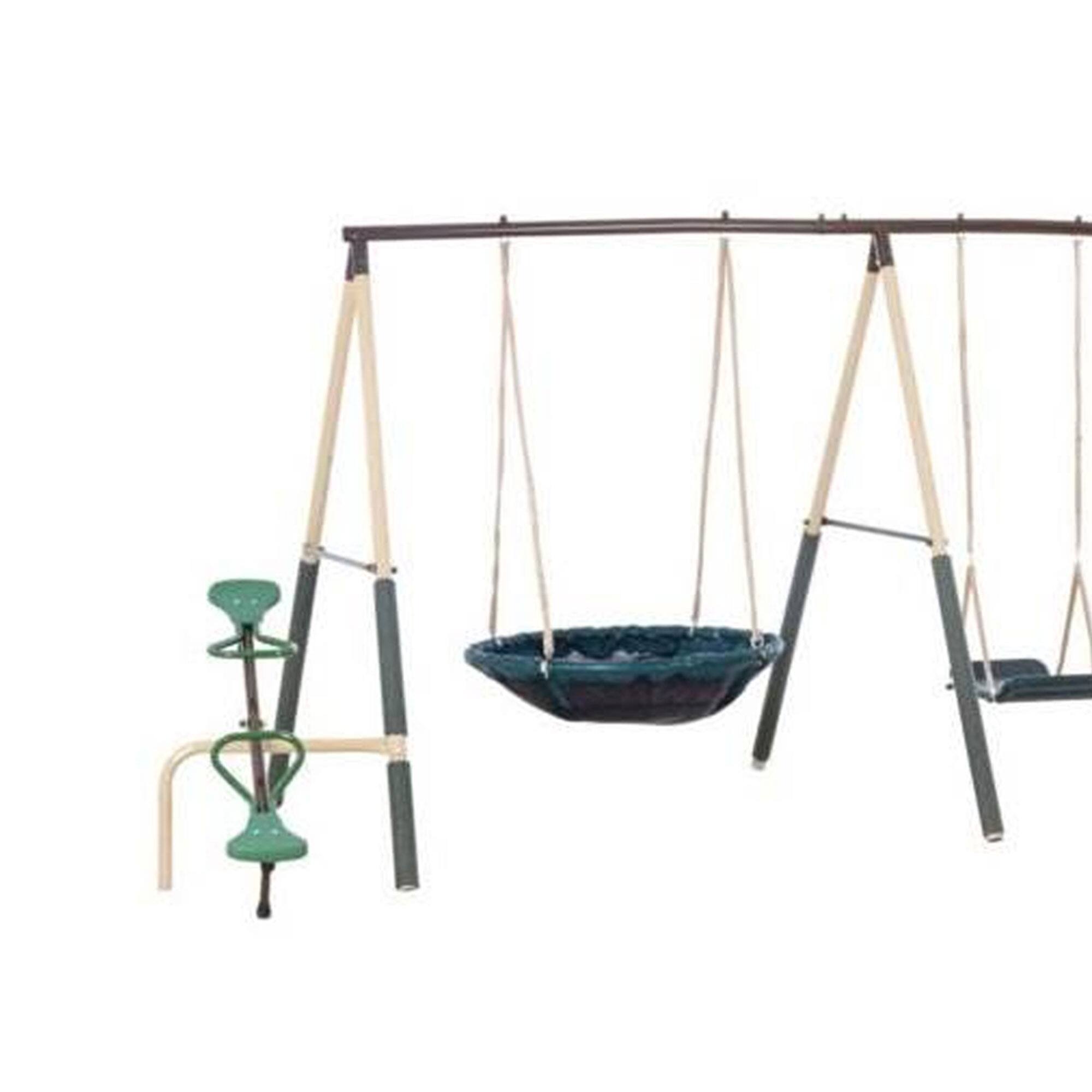 Angle. XDP Recreation - XDP Recreation Deerfield Playground Swing Set, Super Disc, Slide, Glider & Swing - Green.
